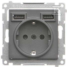 GN.SCHUKO+2XUSB GRAFIT.MAT SIMON55