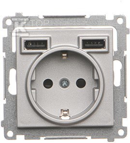 GN.SCHUKO+2XUSB ALU.MAT SIMON55