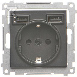 GN.SCHUKO+2XUSB CZARNY MAT SIMON55